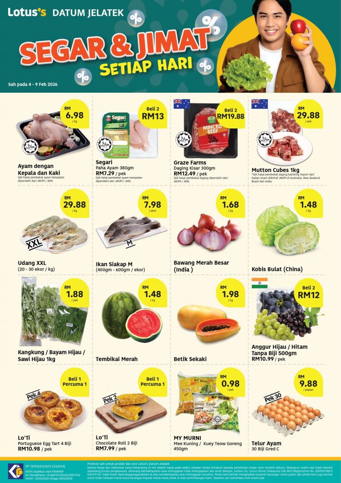 Lotus’s Datum Jelatek Segar & Jimat Promotion: Fresh Groceries & Buy 1 Free 1 Deals | 4-9 February 2026 Lotus’s Datum Jelatek Segar & Jimat Promotion: Fresh Groceries & Buy 1 Free 1 Deals | 4-9 February 2026