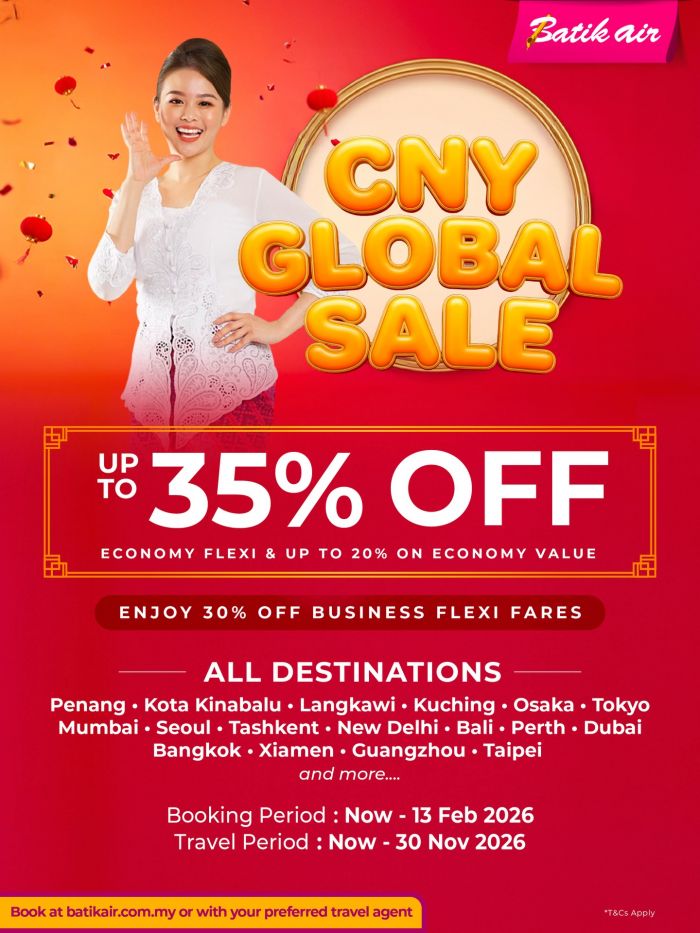 Batik Air CNY Global Sale: Up to 35% OFF Flights | Now - 13 February 2026 Batik Air CNY Global Sale: Up to 35% OFF Flights | Now - 13 February 2026