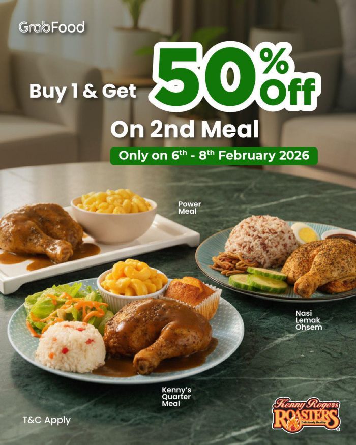 Kenny Rogers ROASTERS GrabFood Promotion: Buy 1 Get 2nd @ 50% Off | 6-8 February 2026 Kenny Rogers ROASTERS GrabFood Promotion: Buy 1 Get 2nd @ 50% Off | 6-8 February 2026