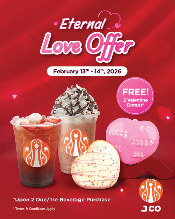 J.CO Valentine's Promotion: Buy 2 Beverages Free 2 Donuts | 13-14 February 2026 J.CO Valentine's Promotion: Buy 2 Beverages Free 2 Donuts | 13-14 February 2026