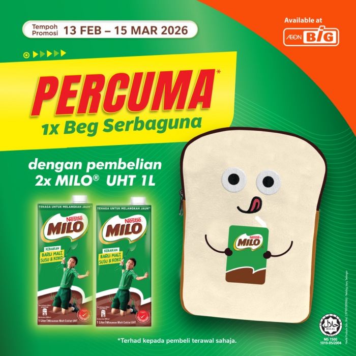 AEON BiG MILO Promotion: Free Multipurpose Bag Deal | 13 Feb - 15 Mar 2026 AEON BiG MILO Promotion: Free Multipurpose Bag Deal | 13 Feb - 15 Mar 2026
