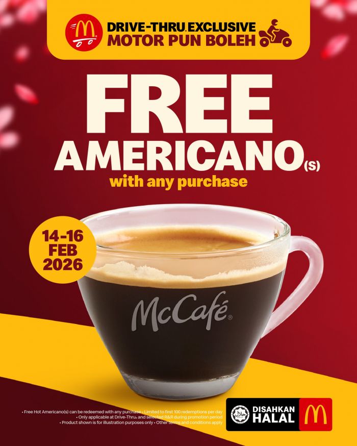 McDonald’s Drive-Thru Exclusive: Free Americano (S) with Any Purchase | 14-16 February 2026 McDonald’s Drive-Thru Exclusive: Free Americano (S) with Any Purchase | 14-16 February 2026
