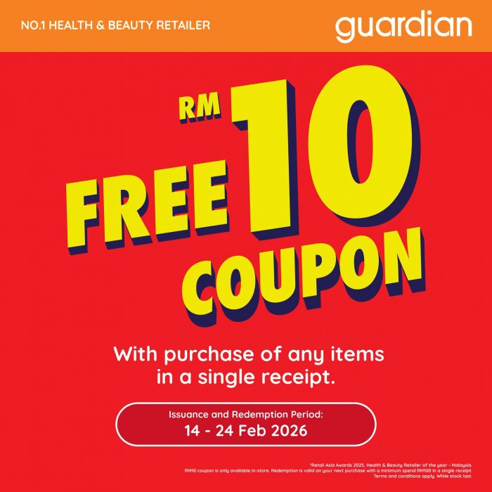 Guardian Extra Savings Surprise: Free RM10 Coupon Promotion | 14-24 February 2026 Guardian Extra Savings Surprise: Free RM10 Coupon Promotion | 14-24 February 2026