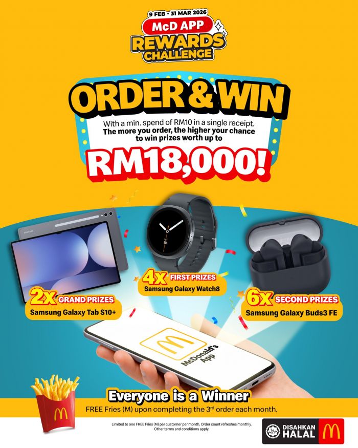 McDonald’s Order & Win: Samsung Galaxy Prizes & Free Fries | 9 February - 31 March 2026 McDonald’s Order & Win: Samsung Galaxy Prizes & Free Fries | 9 February - 31 March 2026
