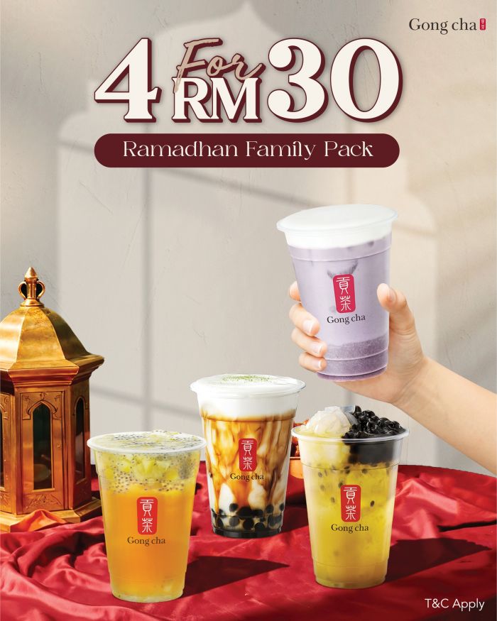 Gong Cha Promo Malaysia: 4 For RM30 Ramadan Family Pack | 2026 Gong Cha Promo Malaysia: 4 For RM30 Ramadan Family Pack | 2026