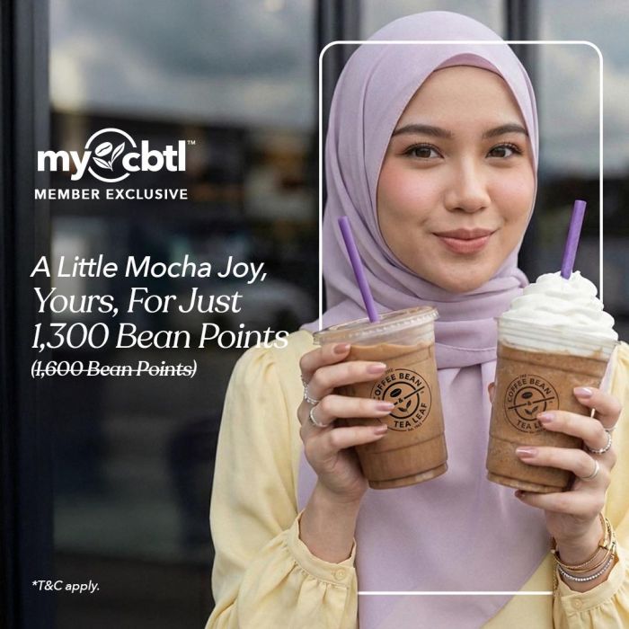 Coffee Bean Promotion: Redeem Mocha Drinks with 1,300 Bean Points | 19 Feb - 20 Mar 2026 Coffee Bean Promotion: Redeem Mocha Drinks with 1,300 Bean Points | 19 Feb - 20 Mar 2026