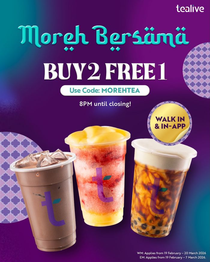 Tealive Moreh Bersama Promotion: Buy 2 Free 1 Promo Code | Feb - Mar 2026 Tealive Moreh Bersama Promotion: Buy 2 Free 1 Promo Code | Feb - Mar 2026
