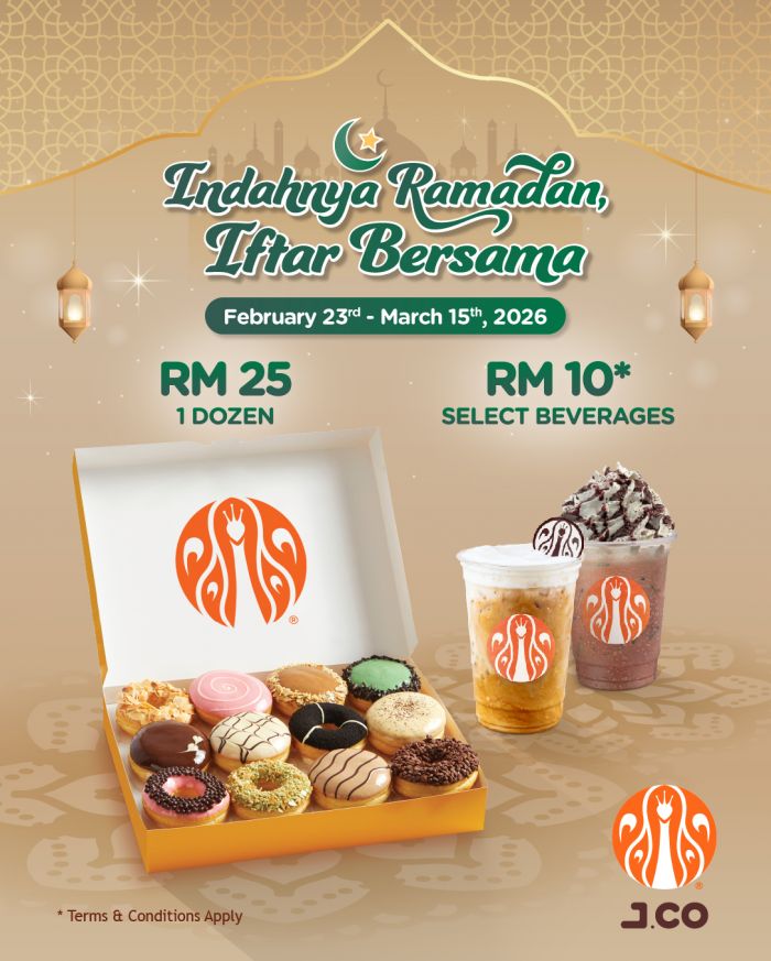 J.CO Indahnya Ramadan Iftar Bersama Promotion: RM25 for 1 Dozen Donuts & RM10 Beverages | 23 Feb - 15 Mar 2026 J.CO Indahnya Ramadan Iftar Bersama Promotion: RM25 for 1 Dozen Donuts & RM10 Beverages | 23 Feb - 15 Mar 2026