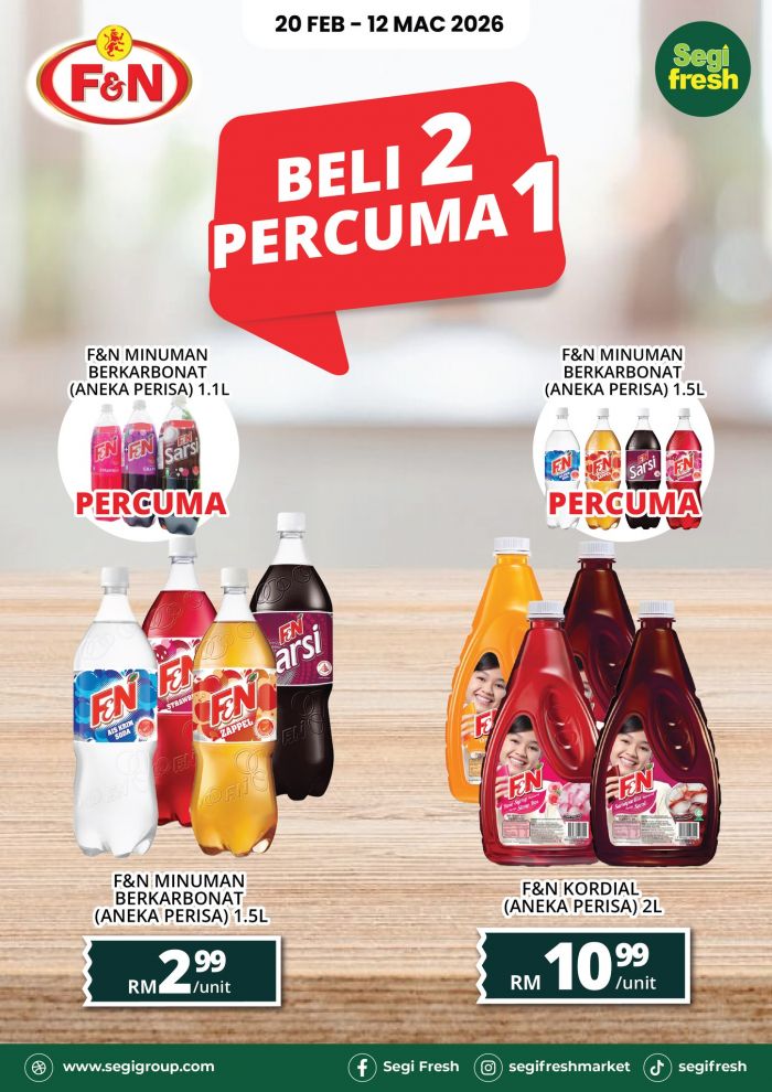 Segi Fresh F&N Promotion: Buy 2 Free 1 Deals | 20 Feb - 12 Mar 2026 Segi Fresh F&N Promotion: Buy 2 Free 1 Deals | 20 Feb - 12 Mar 2026