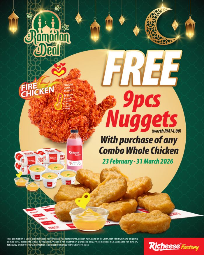 Richeese Factory Ramadan Promotion: Free 9pcs Nuggets | 23 Feb - 31 Mar 2026 Richeese Factory Ramadan Promotion: Free 9pcs Nuggets | 23 Feb - 31 Mar 2026