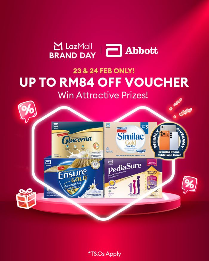 Abbott LazMall Brand Day: Up to 15% Off & RM84 Vouchers | 23-24 Feb 2026 Abbott LazMall Brand Day: Up to 15% Off & RM84 Vouchers | 23-24 Feb 2026