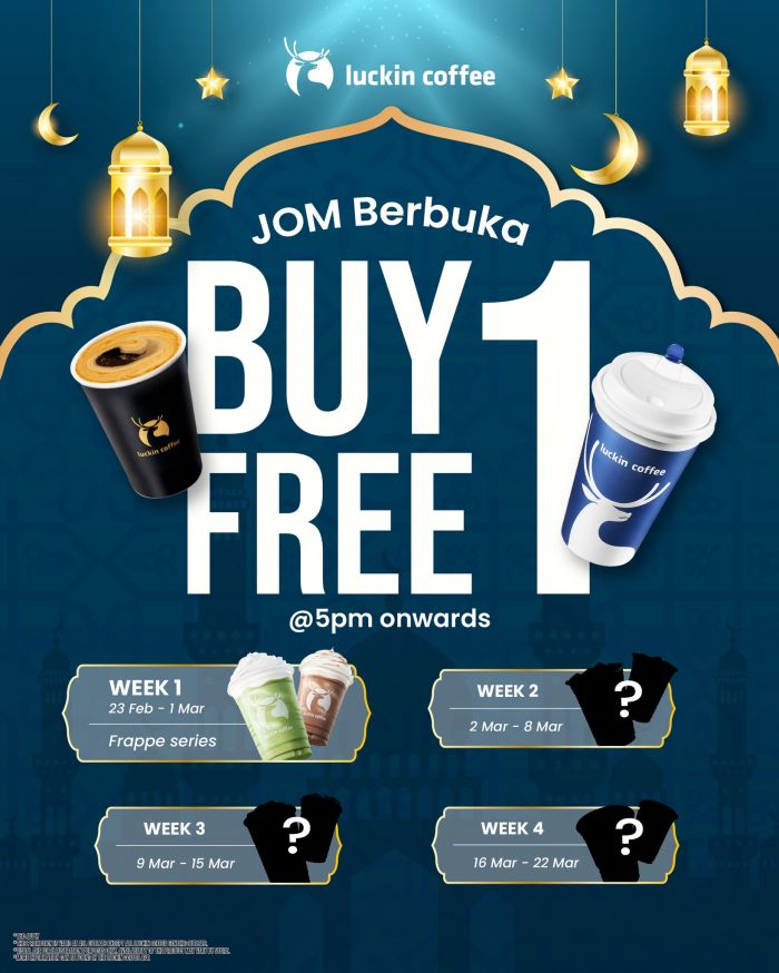 Luckin Coffee JOM Berbuka Promotion: Buy 1 Free 1 Frappe | 23 Feb - 1 Mar 2026 Luckin Coffee JOM Berbuka Promotion: Buy 1 Free 1 Frappe | 23 Feb - 1 Mar 2026