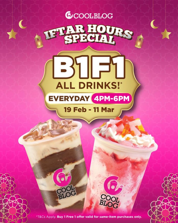 Coolblog Buy 1 Free 1 Iftar Hours Special: All Drinks | 19 Feb - 11 Mar 2026 Coolblog Buy 1 Free 1 Iftar Hours Special: All Drinks | 19 Feb - 11 Mar 2026