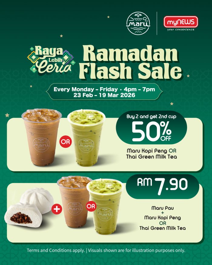 myNEWS Ramadan Flash Sale: Maru Coffee & Milk Tea Deals | 23 Feb - 19 Mar 2026 myNEWS Ramadan Flash Sale: Maru Coffee & Milk Tea Deals | 23 Feb - 19 Mar 2026