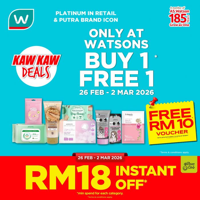 Watsons Buy 1 Free 1 Promotion: Kaw Kaw Skincare Deals | 26 Feb - 2 Mar 2026 Watsons Buy 1 Free 1 Promotion: Kaw Kaw Skincare Deals | 26 Feb - 2 Mar 2026