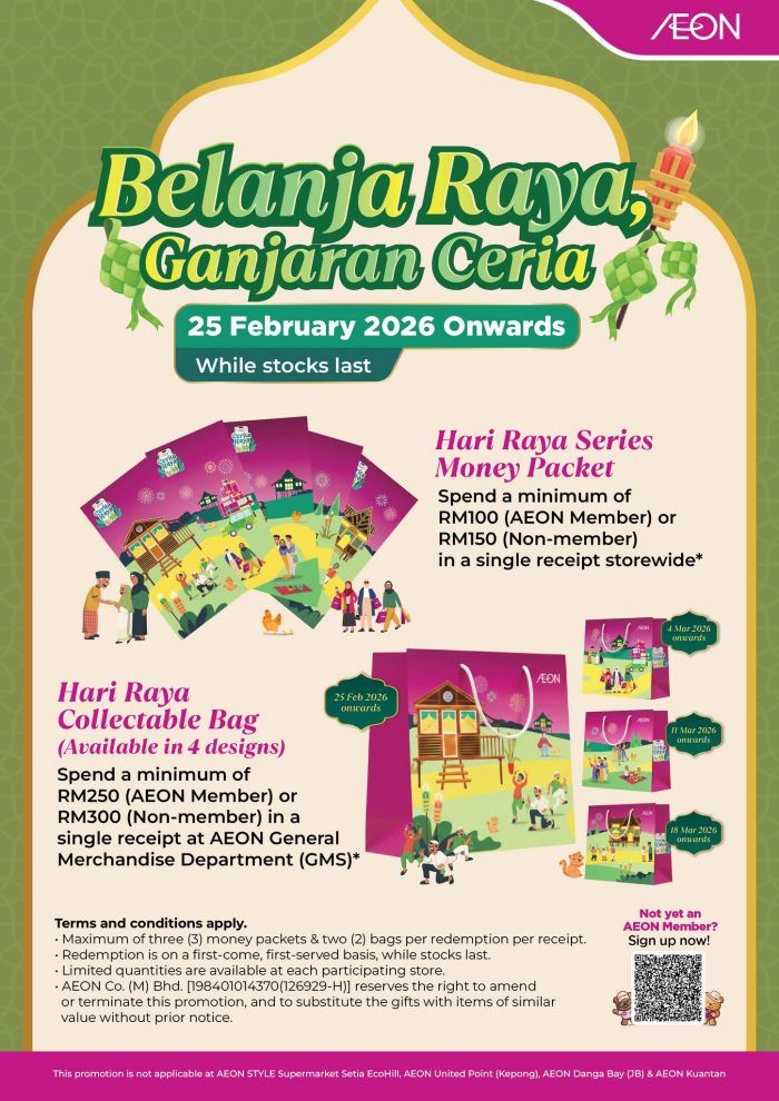 AEON Raya Promotion: Free Sampul Raya & Collectable Bags | Feb 2026 AEON Raya Promotion: Free Sampul Raya & Collectable Bags | Feb 2026