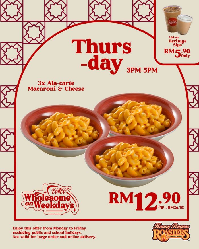 Kenny Rogers ROASTERS Thursday Promotion: 3x Macaroni & Cheese Kenny Rogers ROASTERS Thursday Promotion: 3x Macaroni & Cheese