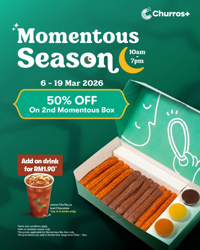 Churros Plus Ramadan Promotion 2026: 50% OFF 2nd Momentous Box | 06-19 March 2026 Churros Plus Ramadan Promotion 2026: 50% OFF 2nd Momentous Box | 06-19 March 2026