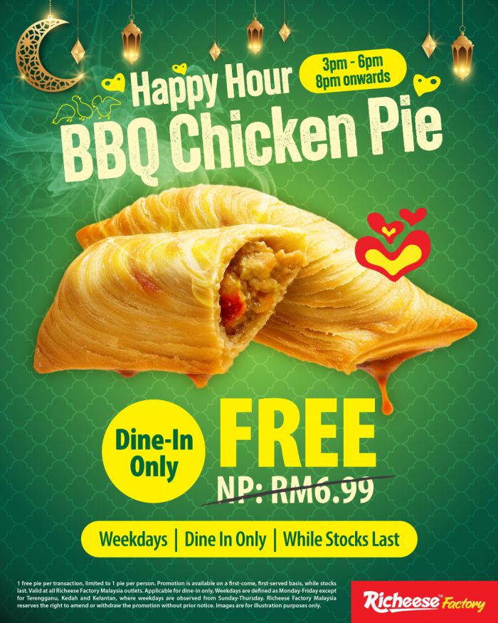 Richeese Factory Promotion: Free BBQ Chicken Pie Happy Hour Richeese Factory Promotion: Free BBQ Chicken Pie Happy Hour