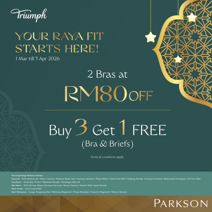 Parkson Triumph Raya Sale: Buy 3 Free 1 Deals | March-April 2026 Parkson Triumph Raya Sale: Buy 3 Free 1 Deals | March-April 2026