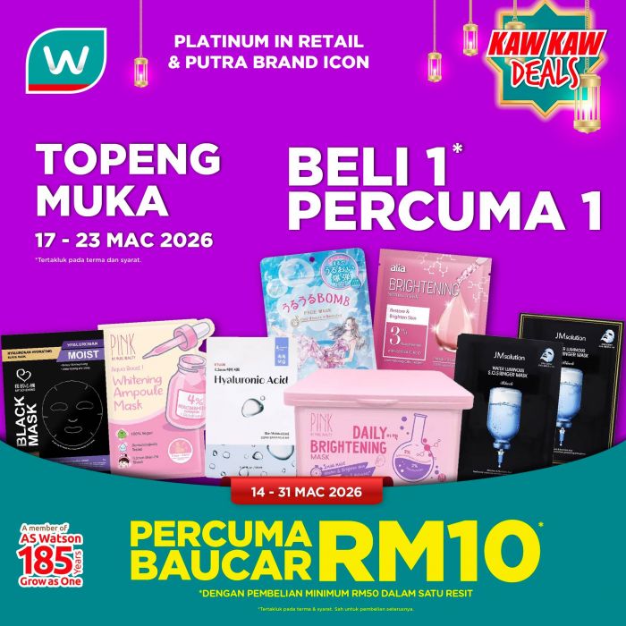 Watsons Buy 1 Free 1 Promotion: Face Mask Kaw Kaw Deals | 17-23 March 2026 Watsons Buy 1 Free 1 Promotion: Face Mask Kaw Kaw Deals | 17-23 March 2026