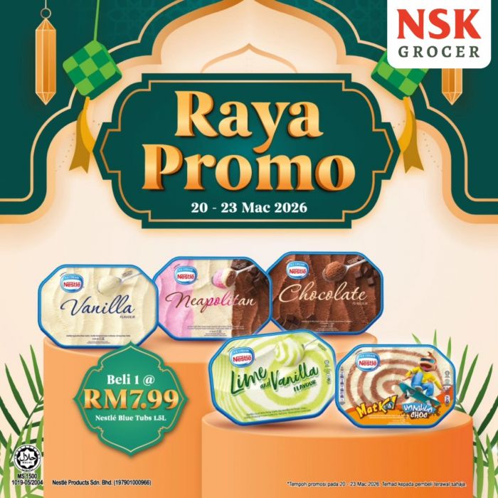 NSK Grocer Nestle Ice Cream Raya Promotion: Raya Promo - RM7.99 for 1.5L Tubs | 20-23 March 2026 NSK Grocer Nestle Ice Cream Raya Promotion: Raya Promo - RM7.99 for 1.5L Tubs | 20-23 March 2026