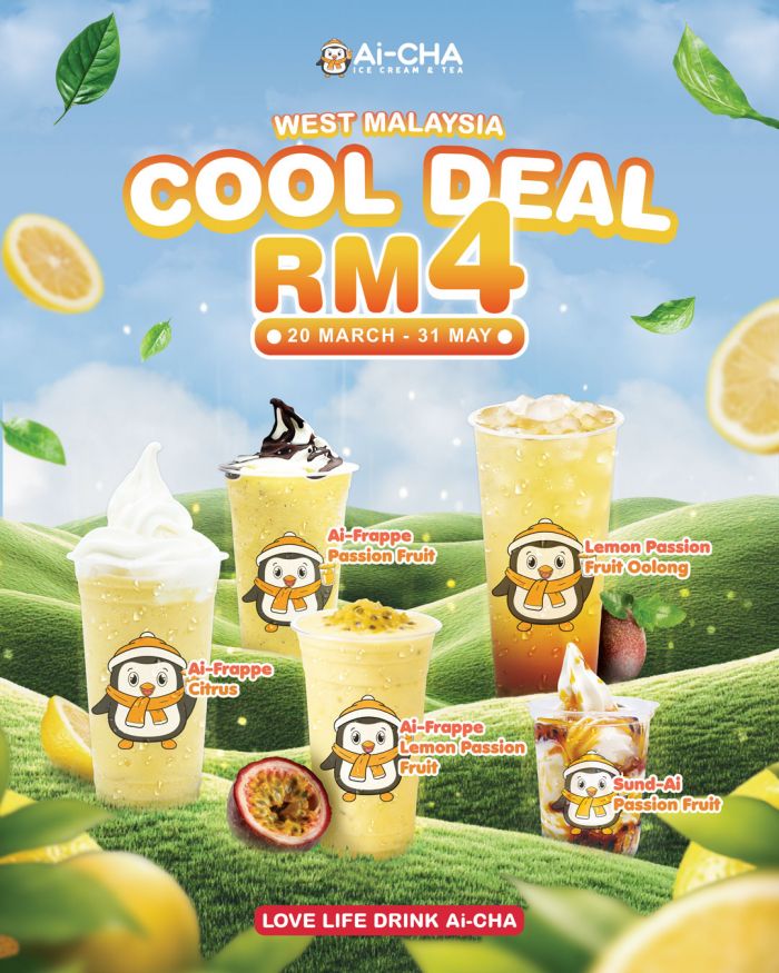 Ai-CHA Promotion: Cool Deal - Selected Drinks & Ice Cream at RM4 | 20 Mar - 31 May 2026 Ai-CHA Promotion: Cool Deal - Selected Drinks & Ice Cream at RM4 | 20 Mar - 31 May 2026