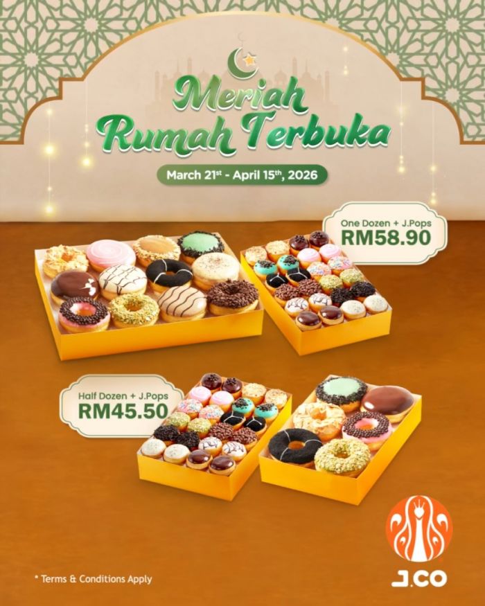 J.CO Promo: Meriah Rumah Terbuka (Raya Promotion) - Combos From RM45.50 | 21 Mar - 15 Apr 2026 J.CO Promo: Meriah Rumah Terbuka (Raya Promotion) - Combos From RM45.50 | 21 Mar - 15 Apr 2026