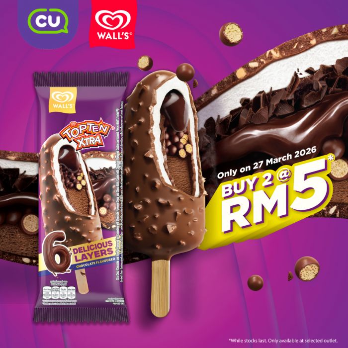 CU Wall's Ice Cream Promotion: Topten Xtra Flash Sale - Buy 2 for RM5 | 27 March 2026 CU Wall's Ice Cream Promotion: Topten Xtra Flash Sale - Buy 2 for RM5 | 27 March 2026