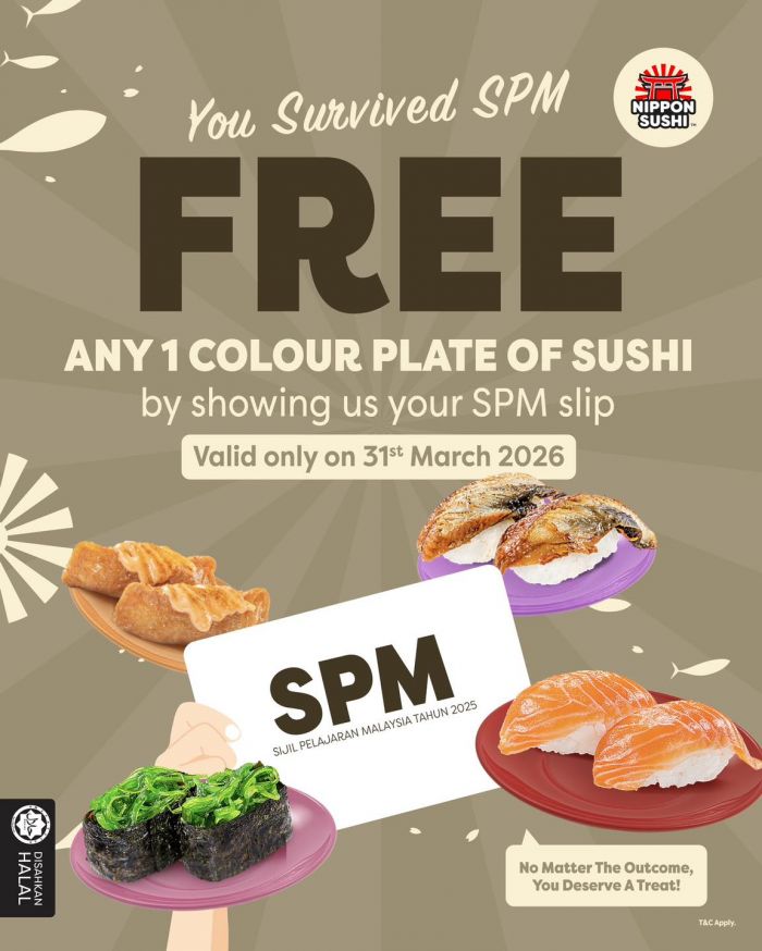 Nippon Sushi SPM Result Promotion: You Survived SPM - FREE Sushi Plate | 31 March 2026 Nippon Sushi SPM Result Promotion: You Survived SPM - FREE Sushi Plate | 31 March 2026
