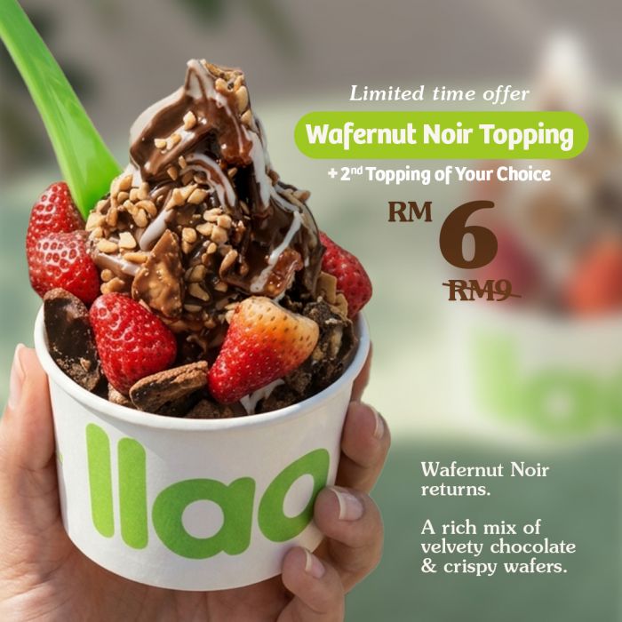 llaollao Promotion: Wafernut Noir Returns - RM6 for 2 Toppings | April 2026 llaollao Promotion: Wafernut Noir Returns - RM6 for 2 Toppings | April 2026