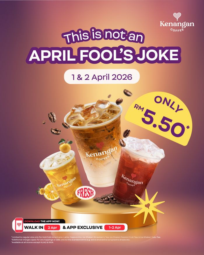 Kenangan Coffee April Fool Promotion: RM5.50 Selected Drinks | 1-2 April 2026 Kenangan Coffee April Fool Promotion: RM5.50 Selected Drinks | 1-2 April 2026