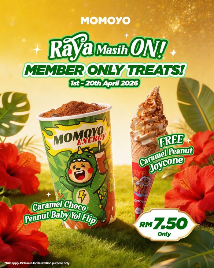MOMOYO Promotion: Raya Masih ON! - FREE Caramel Peanut Joycone | 1-20 Apr 2026 MOMOYO Promotion: Raya Masih ON! - FREE Caramel Peanut Joycone | 1-20 Apr 2026