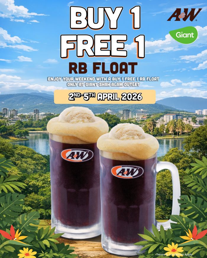 A&W Buy 1 Free 1 RB Float @ Giant Shah Alam: Giant Reopening Promo - Buy 1 Free 1 | April 2026 A&W Buy 1 Free 1 RB Float @ Giant Shah Alam: Giant Reopening Promo - Buy 1 Free 1 | April 2026