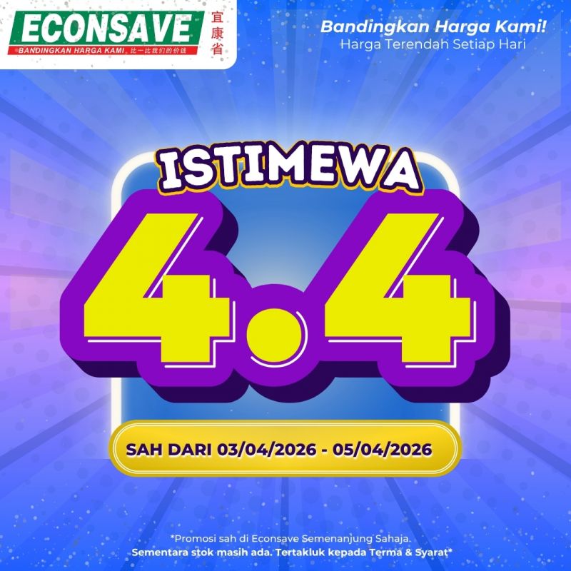 Econsave 4.4 Promo: Istimewa 4.4 - Buy 1 Free 1 & RM4 Deals | 3-5 April 2026 Econsave 4.4 Promo: Istimewa 4.4 - Buy 1 Free 1 & RM4 Deals | 3-5 April 2026