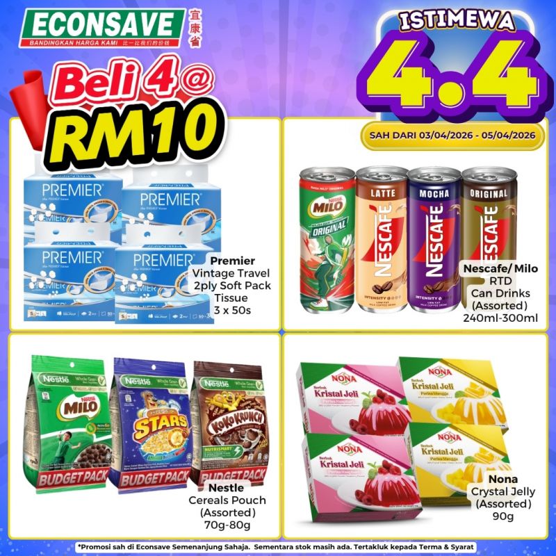 最新 Econsave 促销 (3日至5日4月2026年):Istimewa 4.4 | 买一送一及RM4特价