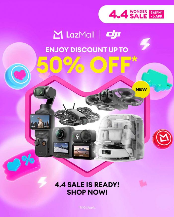 DJI 4.4 Sale @ Lazada: 4.4 Wonder Sale - Up to 50% OFF | 3-6 April 2026 DJI 4.4 Sale @ Lazada: 4.4 Wonder Sale - Up to 50% OFF | 3-6 April 2026