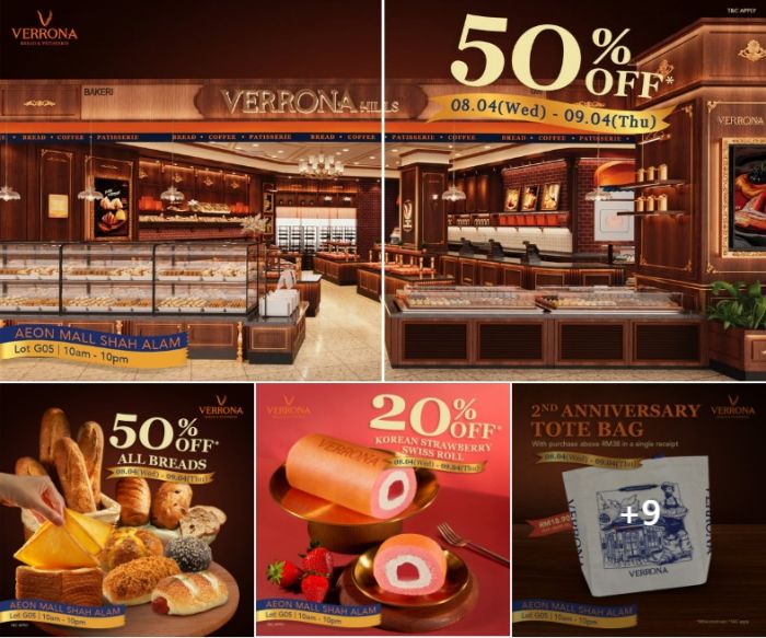 Verrona AEON Shah Alam Grand Opening Promotion: Anniversary Exclusives - 50% OFF All Breads | 8 - 9 April 2026 Verrona AEON Shah Alam Grand Opening Promotion: Anniversary Exclusives - 50% OFF All Breads | 8 - 9 April 2026