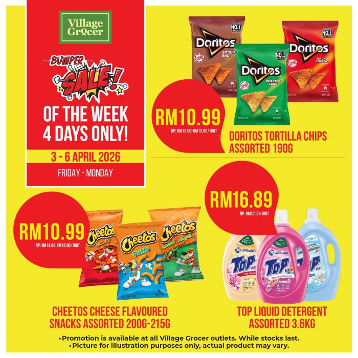 Village Grocer Promotion: Bumper Sale - Buy 2 Free 1 Seafood & Cheap Snacks | 3-6 April 2026 Village Grocer Promotion: Bumper Sale - Buy 2 Free 1 Seafood & Cheap Snacks | 3-6 April 2026