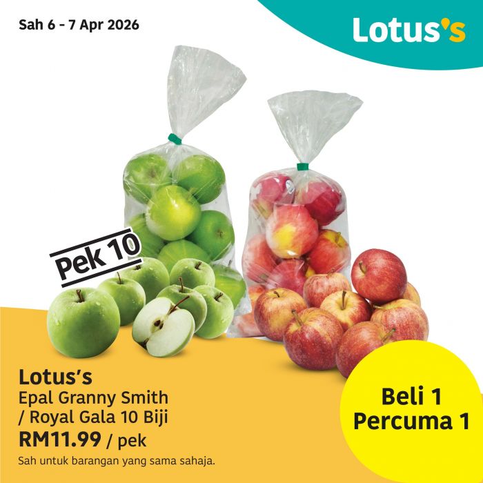 Lotus's Promotion: Weekly Specials - Buy 1 Free 1 Apples & More | 6 - 15 Apr 2026 Lotus's Promotion: Weekly Specials - Buy 1 Free 1 Apples & More | 6 - 15 Apr 2026
