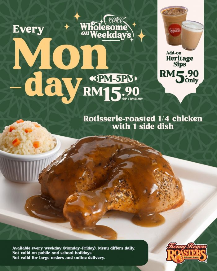 Kenny Rogers ROASTERS Monday Promotion: Wholesome on Weekdays - 1/4 Chicken Combo for RM15.90 | April 2026 Kenny Rogers ROASTERS Monday Promotion: Wholesome on Weekdays - 1/4 Chicken Combo for RM15.90 | April 2026