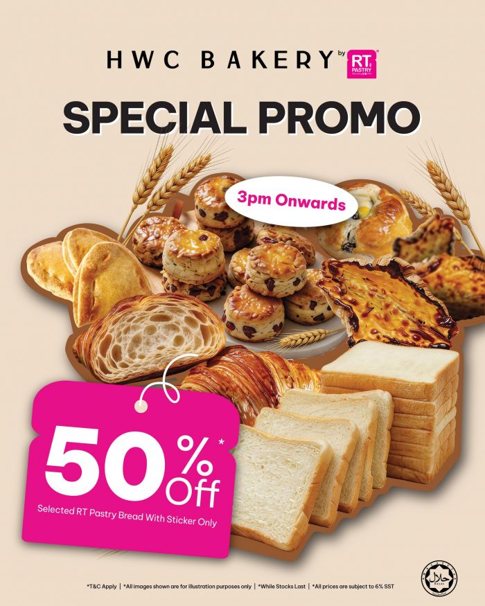 HWC Coffee Promotion: Happy Hour - 50% OFF Selected RT Pastry Breads | 6 Apr - 31 Jul 2026 HWC Coffee Promotion: Happy Hour - 50% OFF Selected RT Pastry Breads | 6 Apr - 31 Jul 2026