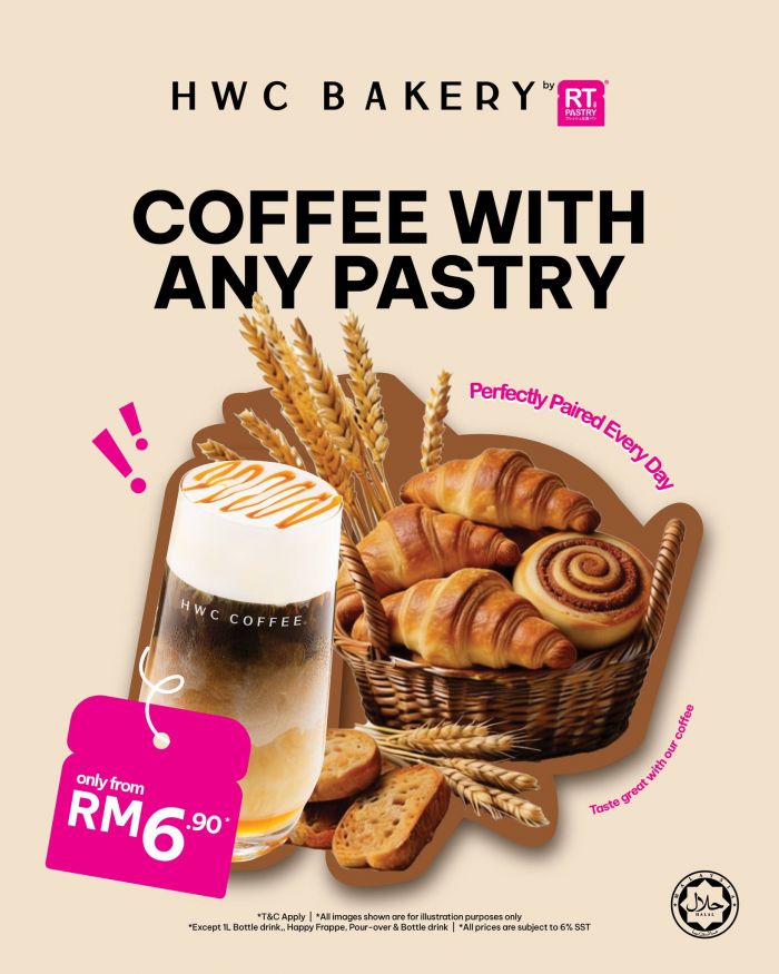 HWC Coffee Promotion: Morning Combo - Handcrafted Coffee at RM6.90 with Any Pastry | 6 Apr - 31 Jul 2026 HWC Coffee Promotion: Morning Combo - Handcrafted Coffee at RM6.90 with Any Pastry | 6 Apr - 31 Jul 2026