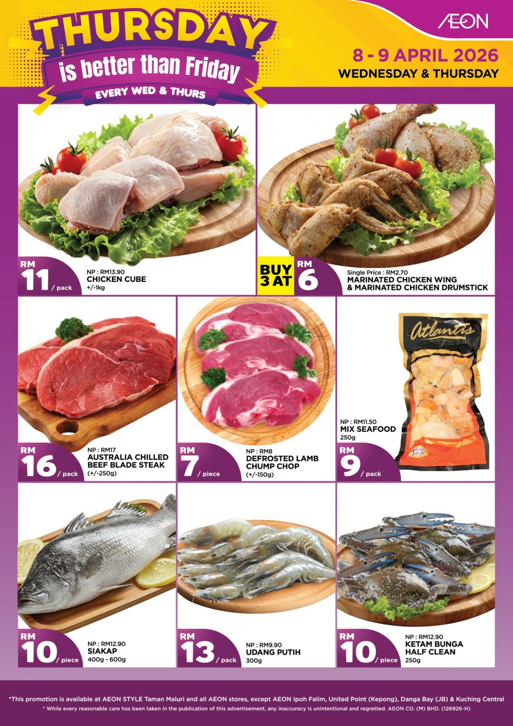 AEON Thursday Promotion: Thursday is Better than Friday - Buy 3 at RM6 Chicken Wings | 8-9 April 2026 AEON Thursday Promotion: Thursday is Better than Friday - Buy 3 at RM6 Chicken Wings | 8-9 April 2026
