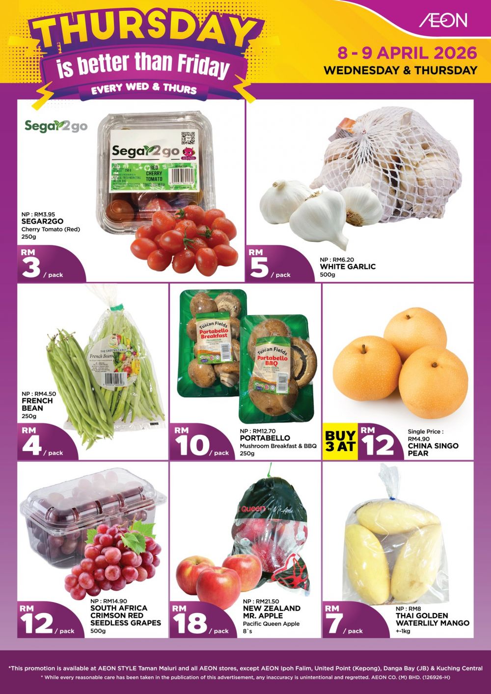 AEON Thursday Promotion: Thursday is Better than Friday - Buy 3 at RM6 Chicken Wings | 8-9 April 2026 AEON Thursday Promotion: Thursday is Better than Friday - Buy 3 at RM6 Chicken Wings | 8-9 April 2026