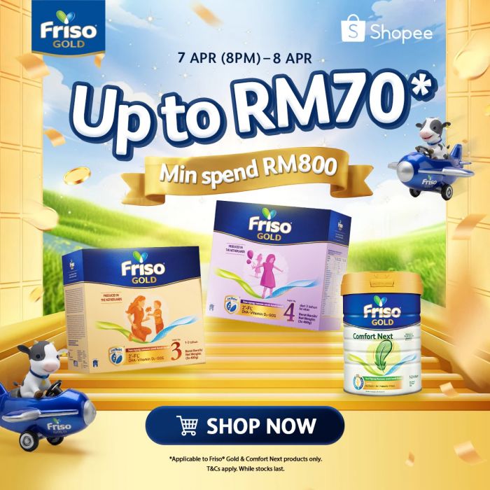 Friso Gold Shopee Promotion: Up to RM70 OFF | 7-8 April 2026 Friso Gold Shopee Promotion: Up to RM70 OFF | 7-8 April 2026