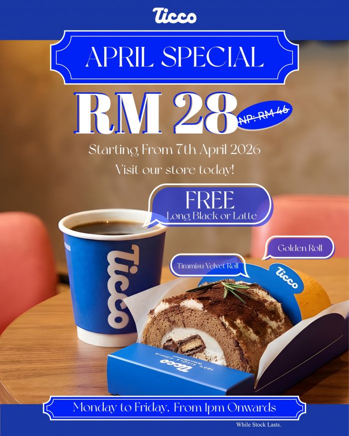 Ticco Promotion: April Special - RM28 Swiss Roll + FREE Coffee | April 2026 Ticco Promotion: April Special - RM28 Swiss Roll + FREE Coffee | April 2026
