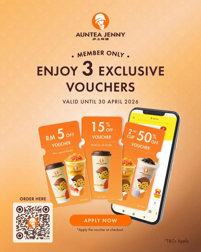 Auntea Jenny Promotion: Member Exclusive - Get 3 Free Vouchers! | Until April 2026 Auntea Jenny Promotion: Member Exclusive - Get 3 Free Vouchers! | Until April 2026