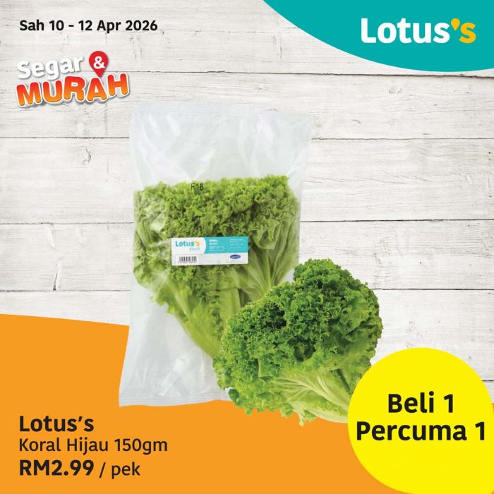 Lotus's Promotion: Segar & Murah - Buy 1 Free 1 Koral Hijau | 10-14 April 2026 Lotus's Promotion: Segar & Murah - Buy 1 Free 1 Koral Hijau | 10-14 April 2026