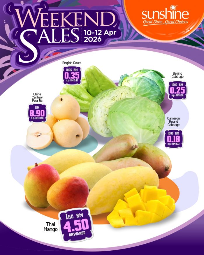 Sunshine Weekend Promotion: Weekend Sales - Fresh Groceries from RM0.18 | 10-12 April 2026 Sunshine Weekend Promotion: Weekend Sales - Fresh Groceries from RM0.18 | 10-12 April 2026